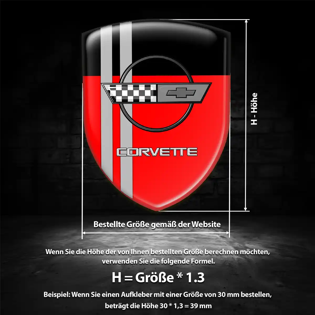 Chevrolet Corvette Aufkleber 3D Gel Silikon Limitierte Auflage