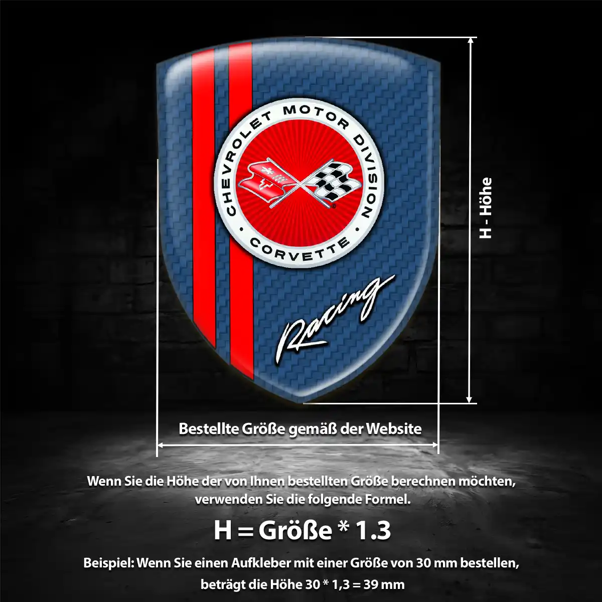 Chevrolet Corvette Aufkleber 3D Gel Silikon Premium-Edition